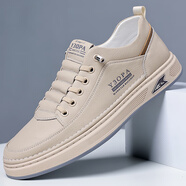 羅蘭船長(zhǎng)官方名品男鞋時(shí)尚休閑鞋透氣一腳蹬百搭板鞋軟底軟面皮鞋小白鞋 米色 38