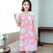 xcfreht棉綢女夏中造棉連衣裙短裙款寬松中年 有袖精品淡雅粉 4XL  155-170斤