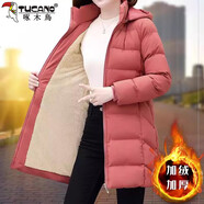 啄木鳥(niǎo)加絨加厚棉服女中長(zhǎng)款2025冬新款寬松大碼棉衣外套 磚紅 M 建議80-95斤