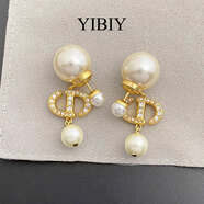 YIBIY韋雪同款CD鑲鉆珍珠耳釘女流蘇吊墜耳飾長(cháng)款高級感百搭小香風(fēng)耳環(huán) 字母吊墜珍珠耳釘