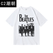 C2潮朝純棉短半袖T恤男男中性款夏季歐美搖滾beatles披頭士樂(lè)隊(duì)周邊衣服 白色5 L