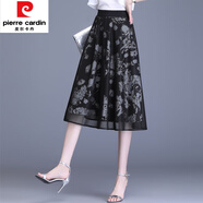 皮爾卡丹（pierre cardin）松緊腰半身裙網(wǎng)紗碎花A字裙復(fù)古媽i媽女裙子2025夏季新款百褶傘裙 花色 32 /2尺5/建議140-152斤