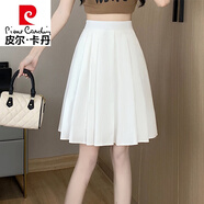 皮爾卡丹（pierre cardin）白色百褶半身中裙女士夏季新款高腰a字傘裙小個子顯瘦休閑半裙子 白色 M 【99-108斤】