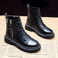 柯妮麗人馬丁靴女靴子2025新款英倫風(fēng)女鞋增高女士短靴系帶機車(chē)女靴潮鞋子 黑色加絨 37