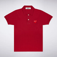 COMME DES GARCONS川久保玲CDG PLAY愛心紅心t恤刺繡印花短袖男女款情侶polo衫 紅色 男S