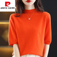 皮爾卡丹女裝羊毛針織衫短袖女一線(xiàn)成衣半高領(lǐng)短袖秋冬寬松2026新 橙色 S