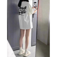 純棉重磅白色印花字母短袖t恤女夏季2025新款寬松中長(cháng)款半袖上衣 白色【純棉重磅】 M （80-100斤）