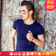 嘉曄【打底衫工裝服】夏季圓領(lǐng)男式短袖t恤打底衫純色純白修身款 寶藍色 M 170/90