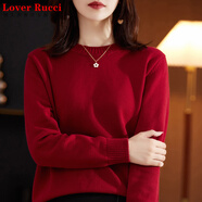 LOVER RUCCI法國秋冬100%純棉線加厚毛衣女圓領套頭寬松全棉內(nèi)搭針織打底衫 紅色 XL