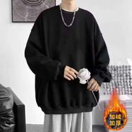 嘉曄（JIAYE）圓領(lǐng)衛(wèi)衣男寬松潮流ins百搭印花情侶長袖T恤男士春秋潮牌學(xué)生外 純黑色加絨款 M