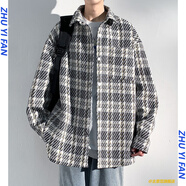 主意范（ZHUYIFAN）夾克男小香風(fēng)格子外套棒球服春秋季加肥加大碼學(xué)生休閑連帽上衣 J547黑色 XL (175) 130-150斤