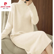 皮爾卡丹（pierre cardin）連衣裙女秋冬新款半高領(lǐng)針織中長款過膝寬松冬加厚毛衣內(nèi)搭打底裙 米白色 2XL