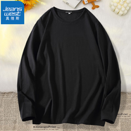 真維斯（Jeanswest）長(cháng)袖t恤2025春秋打底衫純棉透氣上衣青少年加大碼長(cháng)袖情侶體恤衫 黑色（純色） 3XL (體重170斤-190斤)
