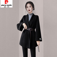 皮爾卡丹（pierre cardin）雙面毛呢外套女短款2025春秋新款女裝小個(gè)子氣質(zhì)收腰呢子大衣 黑色(細(xì)毛呢原版品質(zhì)) XL 建議135-150斤左右