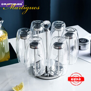 MARTIGUES 北歐家用玻璃杯雙層隔熱可愛水杯泡茶杯牛奶杯創(chuàng)意咖啡杯子 375ml雙層杯【6只裝】+旋轉(zhuǎn)杯架 6只