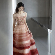 王艾莉甜美高端粉紅漸變明星同款《李若彤》敬酒服新娘宴會(huì )晚禮服 S