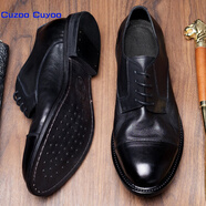 川左川右（CuzooCuyoo）手工固特異皮鞋男士商務(wù)正裝透氣英倫復(fù)古風(fēng)三接頭德比鞋大碼男鞋 黑色 40