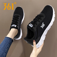 361°女鞋夏季軟底運動(dòng)鞋女網(wǎng)面透氣2026新款輕便休閑老爹鞋跑步鞋子女 烏黑色/361度白-4 37