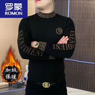 羅蒙（ROMON）歐洲站秋冬2024新款加絨加厚男士打底衫T恤衛衣雙領(lǐng)時(shí)尚潮流內搭 黑色加 絨 4xl 185-200斤
