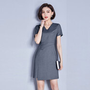 芭妃婭職業(yè)裝女裝套裝2025春夏新款時(shí)尚氣質(zhì)名媛連衣裙珠寶店工作服工裝 灰色短-袖連衣裙 3XL