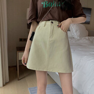 杭馨咚胖妹妹mm200斤高腰牛仔短裙女寬松a字裙顯瘦百搭大碼包臀半身裙子 01杏色 2XL 建議130-145斤