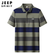 吉普（JEEP）polo保羅衫男短袖t恤2025夏時(shí)尚休閑簡(jiǎn)約透氣翻領(lǐng)條紋上衣男 PS7273款軍綠色 M 建議100-120斤