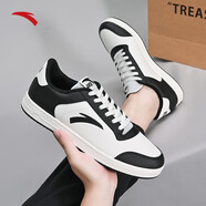 安踏（ANTA）女鞋板鞋 冬季新款皮面輕便女子休閑鞋小白鞋 黑/象牙白-7 39