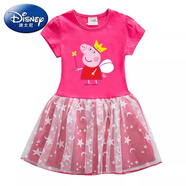 迪士尼（Disney）1-14歲穿的小豬佩奇衣服夏裝新款女童連衣裙夏季薄款網(wǎng)紗裙子兒童 玫紅 140