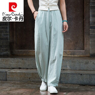 皮爾卡丹（pierre cardin）亞麻褲子寬松休閑褲2024年夏季棉麻燈籠褲顯瘦長(cháng)褲復古太極褲女 豆綠 S 建議身高155-162