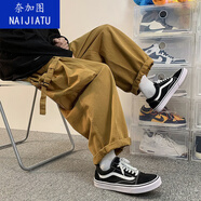 奈加圖（NAIJIATU）純棉工裝褲子男闊腿oversize高街ins褲子韓版潮流寬松百搭休閑褲  K113 棕色%棉【偏大】 L