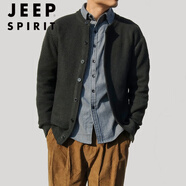 JEEP SPIRIT男士針織開(kāi)衫羊毛毛衣男鏤空粗針休閑外套男裝寬松純色春秋季上衣 黑色 2XL