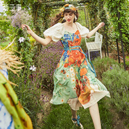 兩三事油畫(huà)風(fēng)連衣裙女秋季梵高碎花法式高腰裙子收腰顯瘦眾星捧月 花色 L