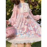 洛塔倪原創(chuàng  )設計洛麗塔公主裙洋裝驚艷夢(mèng)境游樂(lè )園OP裙lolita連衣裙蝴蝶結 [夢(mèng)境游樂(lè )園]粉色OP 無(wú)發(fā)帶 M 90-105斤