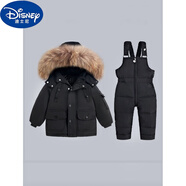 迪士尼（Disney）2-15歲穿的寶寶羽絨服背帶褲套裝嬰幼兒冬裝加厚戶(hù)外防風(fēng)滑雪服兒 黑色 90cm