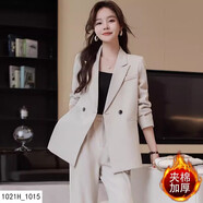 安依蓮黑色西裝套裝女職業(yè)裝春裝新款高端白領西服正裝氣質修身小西裝 1021米白色西裝　加棉款 M
