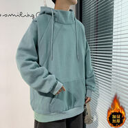 牧獸300斤胖子加絨加厚美式高領(lǐng)衛衣春秋男裝小眾設計大碼外套潮流 淺藍色 加絨 L 90-120