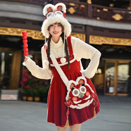 森女部落原創(chuàng)新年除夕紅包設(shè)計感顯白紅色背帶裙新款秋冬女裝 背帶裙（單件） 單件 S