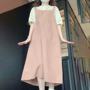 Lauaird胖mm300斤日系寬松百搭背帶裙兩件套大碼女裝碎花襯衫連衣裙套裝 碎花上衣背帶裙 XL建議115150