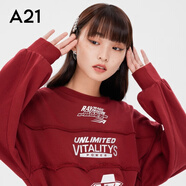 A21女裝洋氣顯瘦中長款連衣裙高級感本命年酒紅色寬松套頭衛(wèi)衣裙 暗紅 S