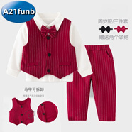 A 21 FUNB1周歲禮服男寶寶英倫風(fēng)秋冬季紅色小西裝高端1嬰兒百天宴生日套裝 紅色三件套[馬甲+衣褲]【春秋】 90 1歲半-2歲左 80-90 18-22斤