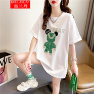 蔻蘭丹短袖t恤女2025夏季新款寬松韓版學(xué)生中長(cháng)款純棉T恤半袖上衣服女 2877白色 L 【100-120斤】