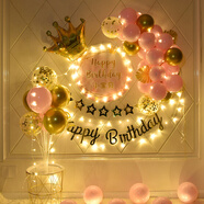 蒂詩(shī)卡 生日布置生日裝飾兒童男孩女孩寶寶周歲氣球生日快樂(lè )海報主題派對背景墻場(chǎng)景 小寶貝海報粉金系燈串套餐