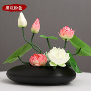 中式仿真荷花套裝擺件禪意絹花裝飾假花仿真花蓮花花藝裝飾品擺設(shè) 黑瓶+粉色荷花