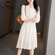 AEMAPE連衣裙女中長(cháng)款2025春秋冬季韓版收腰顯瘦高級感法式a字裙子夏 白色 L 【建議109-125斤】