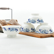 金嵐玉唐山骨瓷6英寸高腳碗高足碗米飯粥碗防燙家用菜碗高底足碗 青之花集-6英寸高足碗4個(gè)