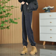 麥雪人加絨歐棉絨休閑褲女2025秋冬新款衛(wèi)褲女顯瘦加厚束腳休閑哈倫褲 藏青色不加絨 3XL 建議【150-160斤]