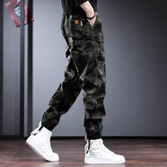 古先森工裝褲男寬松迷彩褲男秋季新款束腳褲美式復古男士休閑褲男長(cháng)褲子 軍綠色 2XL 【160-180斤】