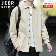 JEEP SPIRIT吉普外穿襯衫男百搭純色韓版長袖男七分袖夏季休閑上衣男襯衣工裝 卡其色8823（長袖） 2XL