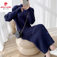 皮爾卡丹（pierre cardin）連衣裙女2023秋冬新款厚中長(zhǎng)款毛衣裙過(guò)膝氣質(zhì)配大y內(nèi)搭打底針織 藏青色 XL