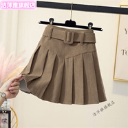 潔萍雅卡其色燈芯絨半身裙女2023年秋冬韓版復(fù)古百褶裙百搭高腰A字短裙 卡其色 配腰帶 S
